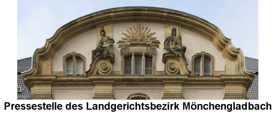 oberer Portalbereich des Landgerichts Mönchengladbach Text unter dem Bild: Pressestelle des Landgerichts Mönchengladbach