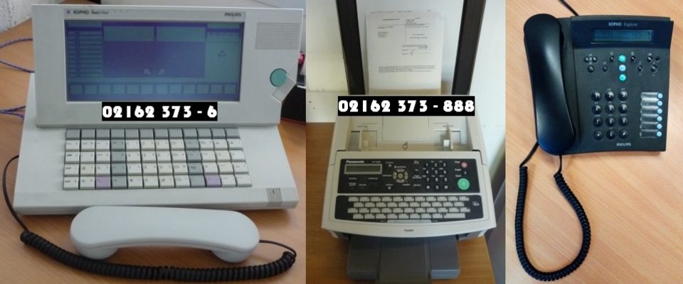 Telefone und Faxgerät im Amtsgericht Viersen mit dem Text der zentralen Anschlussnummern Telefon 02162 373-6 und Telefax 02162 373-888